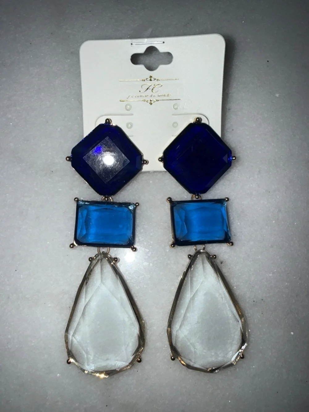 Elegant Blue Triple-Gem Drop Earrings - Women Accessories - Picture 2 of 4